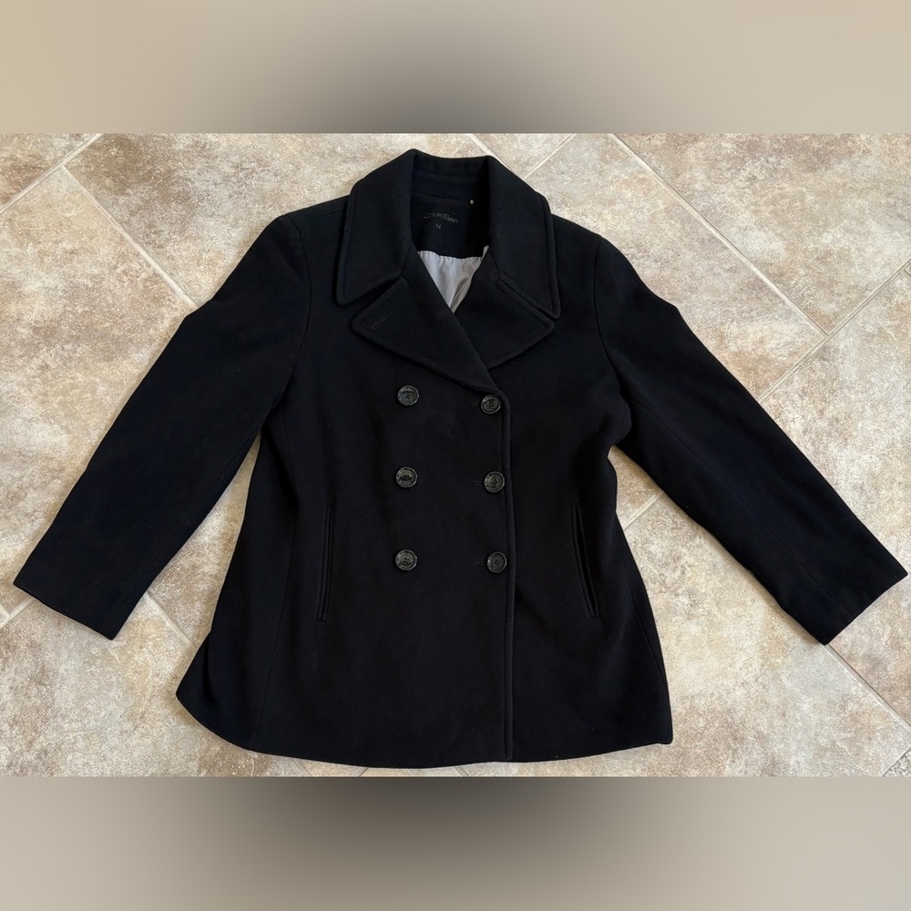 Calvin Klein Black Double-Breasted Pea Coat